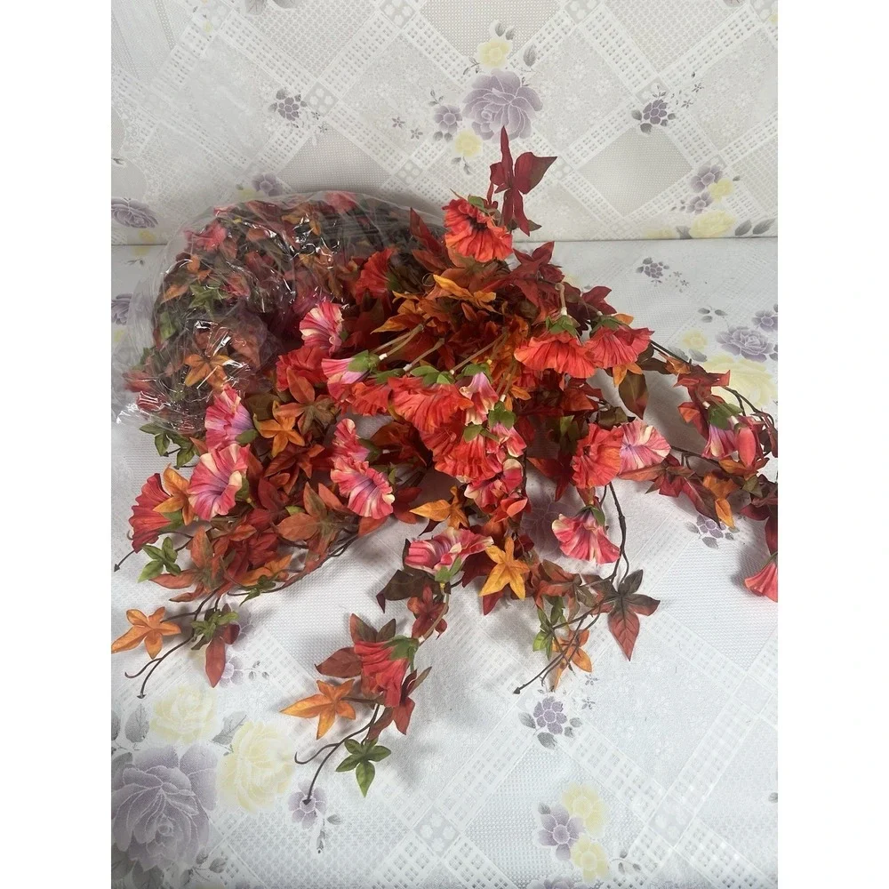 Artificial Hanging Flowers Plants for Outdoor Fall Decoration, 2PCS Faux Silk.